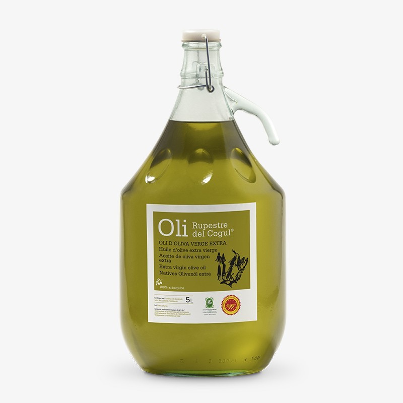 Garrafa de vidrio de 5 Litros - Aceite de Oliva Virgen Extra - 100%  Arbequina - Dop Les Garrigues