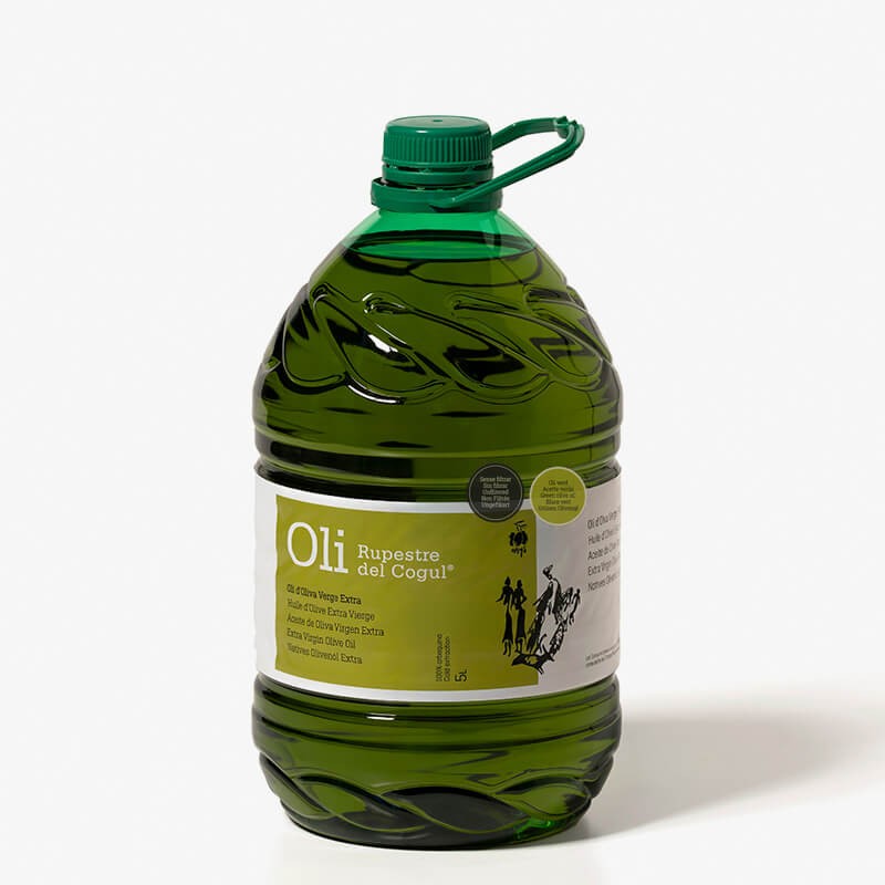 Plastikkaraffe 5 liter Ungefiltert. Grünes natives olivenöl extra Les Garrigues Arbequina