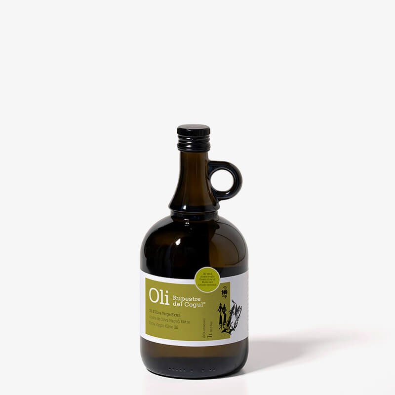 Glaskaraffe 1 Liter. Grünes natives olivenöl extra Les Garrigues Arbequina