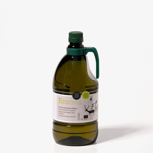 Bonbonne en plastique de 2 litres biologique non filtrée. Huile d’Olive Vierge Extra Arbequina bio